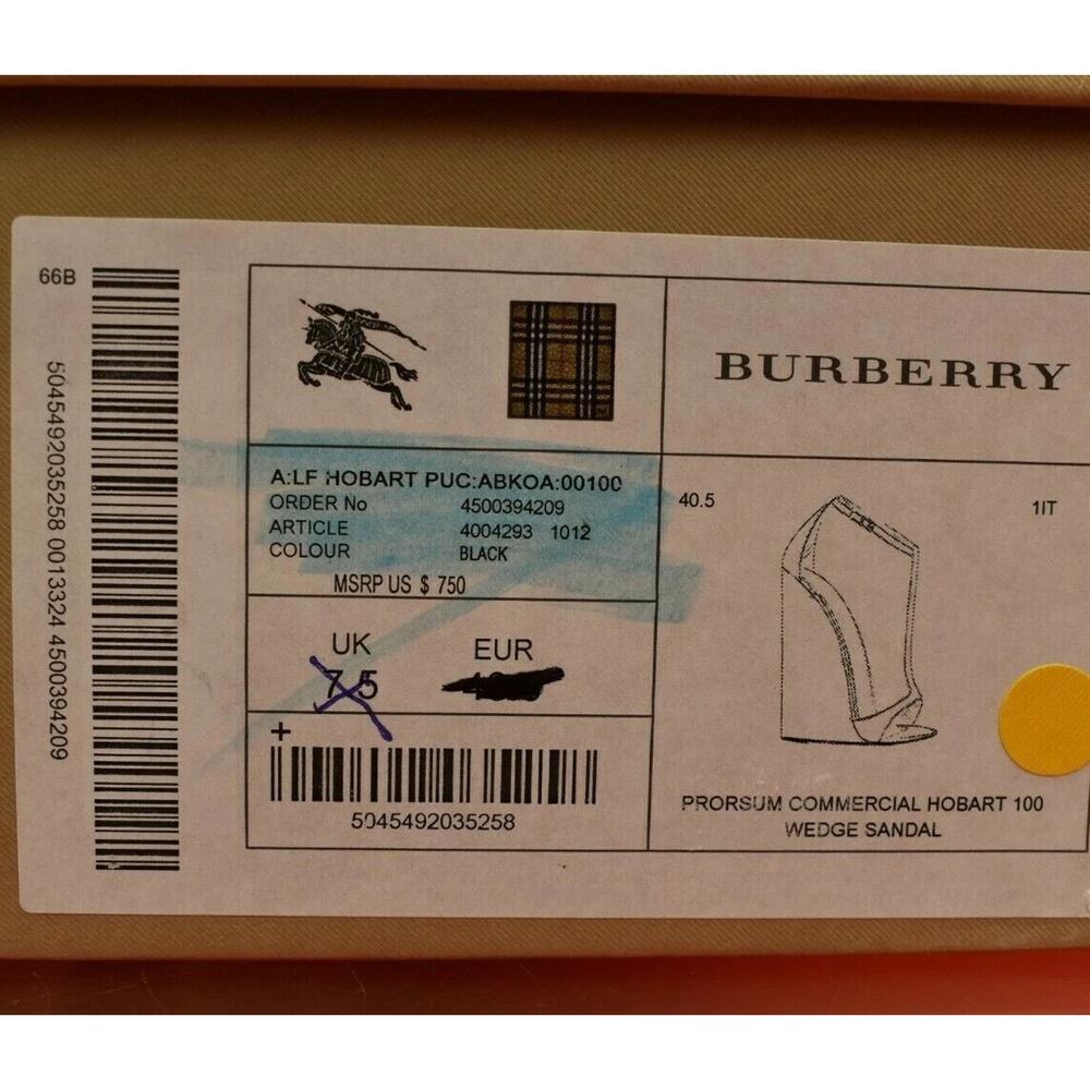 NIB BURBERRY HOBART BLACK LEATHER CHECK LASER CUT WEDGE SANDALS PUMPS 40.5 ITALY - Picture 10 of 10